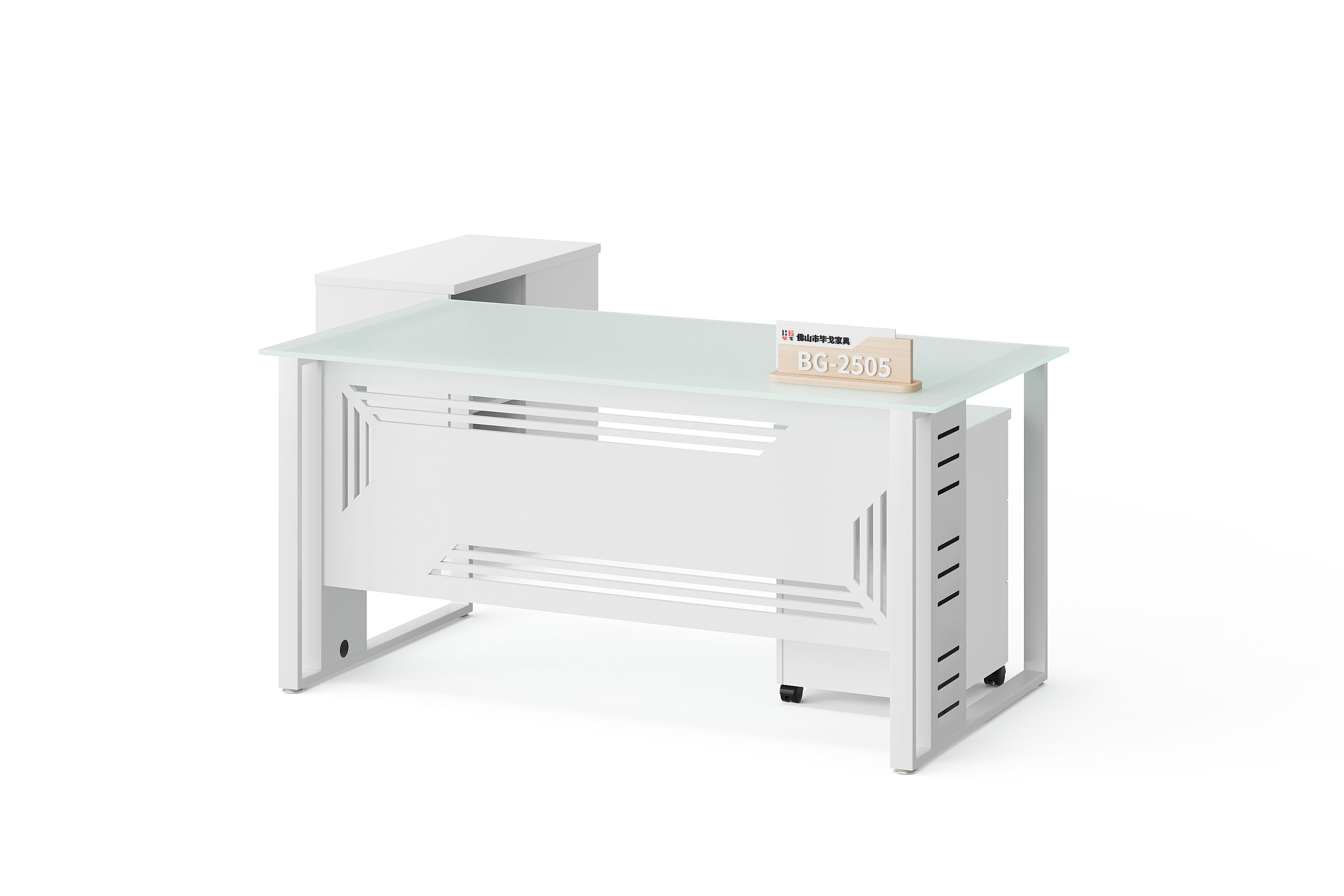 Modern Style Melamine + Iron + Glass L Shape Table with Cabinet and Coffee Table